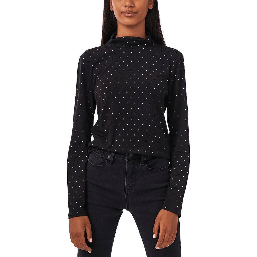 Riley & Rae Womens Black Dot Print Cowlneck Pullover Top Small